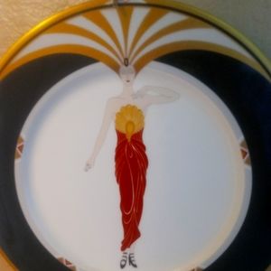 Art Deco plate by Erte. Signed and numbered. Lady in red. Gold rimmed. Beautiful